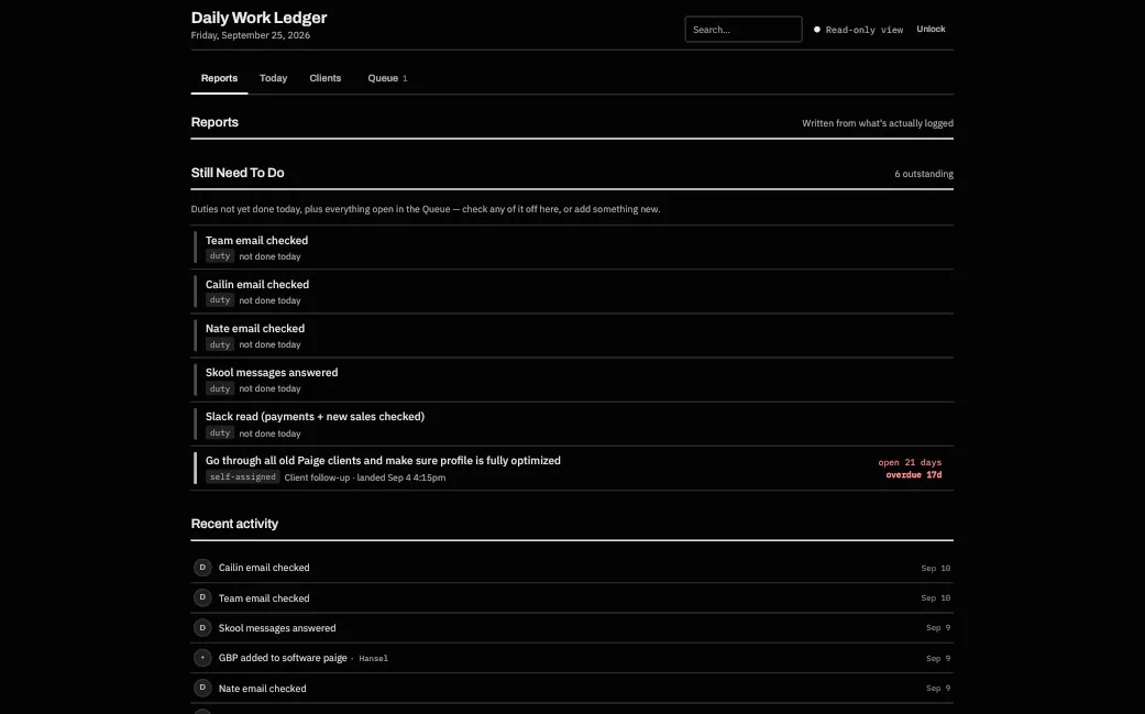 Daily Work Ledger home page